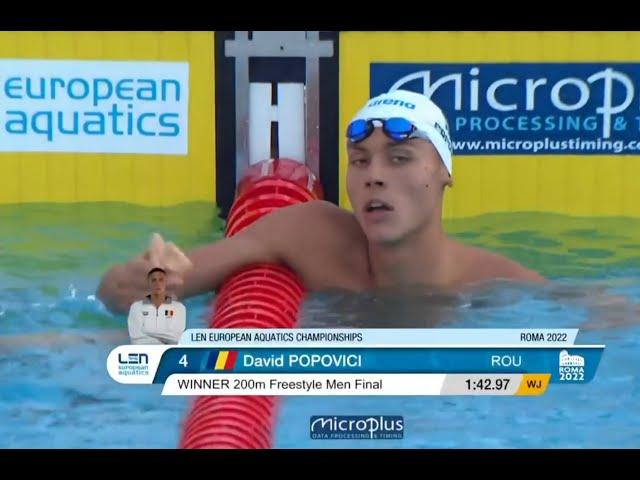 DAVID POPOVICI 1:42.97 WJ | Men's 200 Freestyle Final | Rome 2022 LC EC