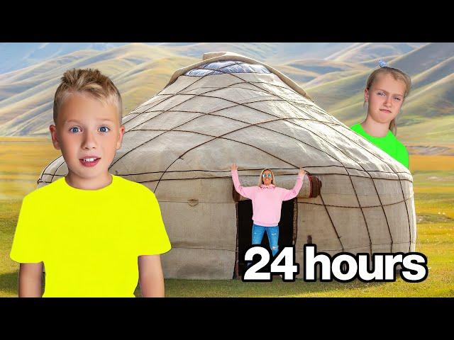 Living 24 HOURS in YURT w/ Gaby and Alex Family