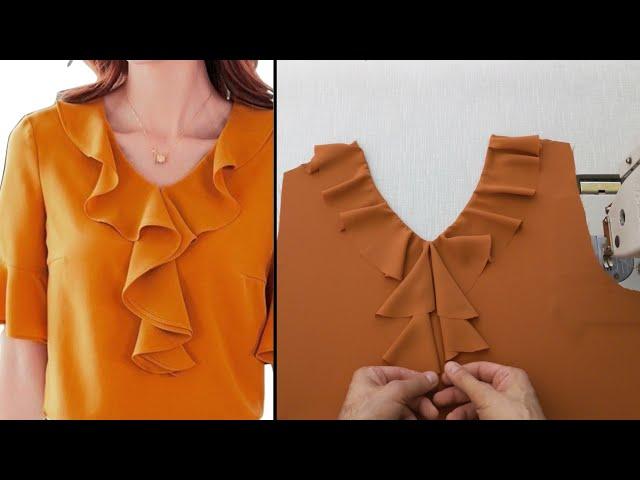 ️ Useful Sewing Hacks and Lovely  Easy Ways to Sewing Neck With Frill Women's ️ spiral ruffles