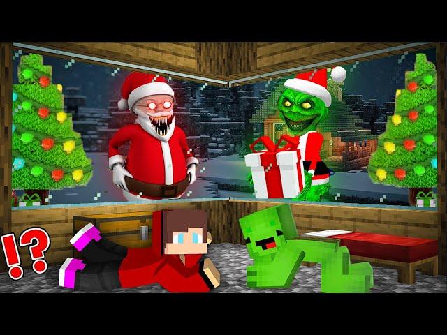 JJ and Mikey HIDE From GRINCH and SANTA At Night in Minecraft Challenge Maizen