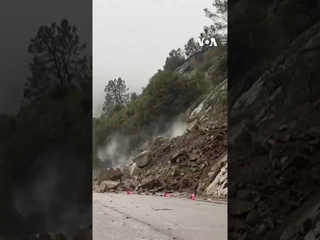 Dramatic Video Shows Rock Slide Crashing onto California Highway #shorts  | VOA News