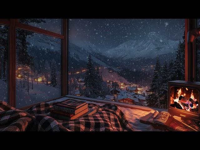 Warm Winter Cabin: Crackling Fire and Gentle Snowstorm Sounds for a Peaceful Sleep