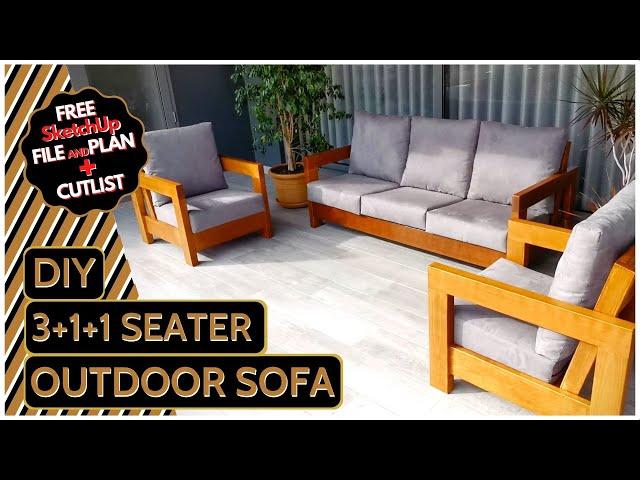 DIY 3+1+1 Seater Outdoor Sofa **Free SketchUp Plan + Cut List**