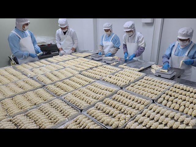 Overwhelming scale! Croissant mass production process in bread factory - Korean street food