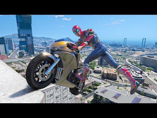 GTA 5 Iron Spiderman Motorcycle Stunts/Fails/Ragdolls (Euphoria Ragdolls) Long Video Ep 3