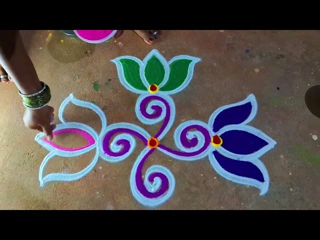 Aani madham lotus padi kolam3*1 easy pandaga muggulu simple rangoli flowerdesigns @KanishCreatives