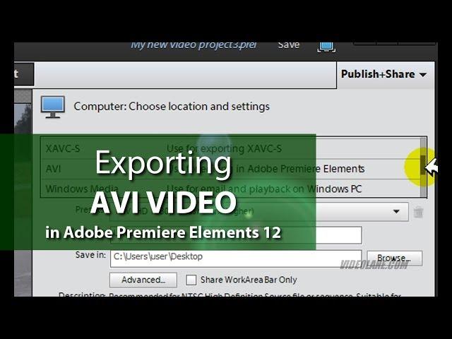 How to Export AVI Video | Adobe Premiere Elements Training #7 | VIDEOLANE.COM