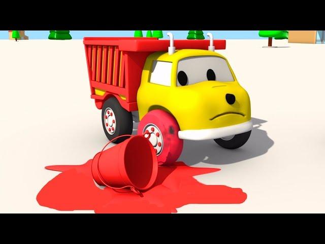 Ethan the DUMP TRUCK gets paint on his wheels and makes shapes - Learn shapes with ETHAN