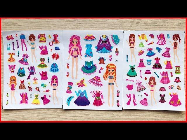 Dán hình váy đầm búp bê, 100 bộ quần áo giày dép & phụ kiện Sticker dolly (Chim Xinh)