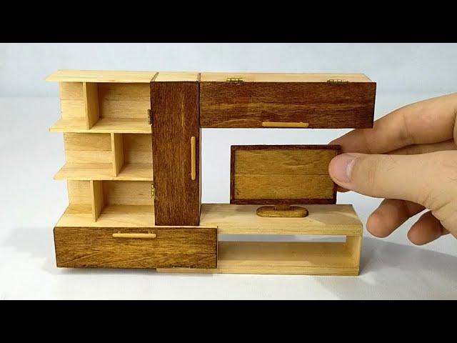 Miniature TV Cabinet from popsicle sticks. Dollhouse