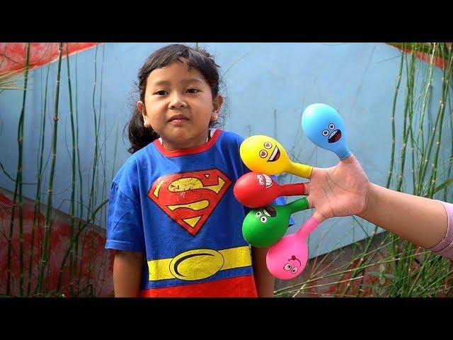 Keysha Play Filling Water in Balloons Daddy Finger Nursery Rhymes | Learn Colors With Balloons