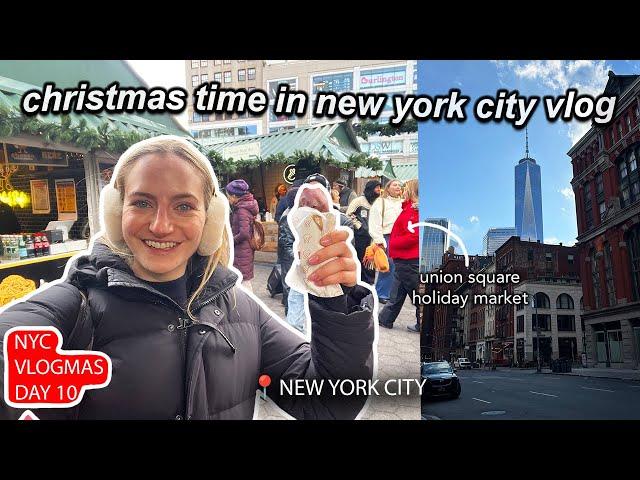 NYC VLOGMAS: union square holiday market, early christmas presents, influencer event, & hot yoga