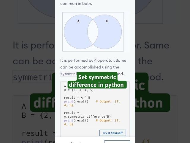 Set symmetric difference in python @ctutorialbynaziasohail