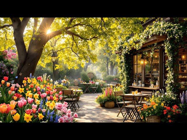 Morning Spring Jazz  Smooth Jazz Music at Cozy Garden Coffee Shop Ambience for Study, Work, Relax