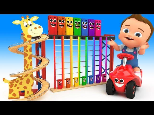 Giraffe Tumbledown Ladder Wooden Toy Set - Learn Colors for Kids Children with Color Toys Education