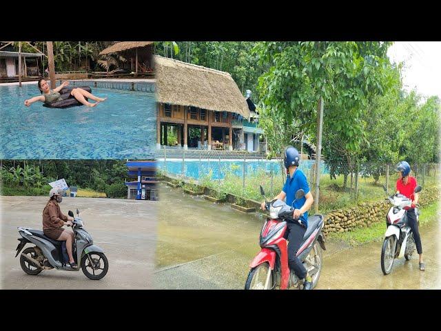 Huong hid from the police in the swimming pool.  The police came to check on Huong who had left