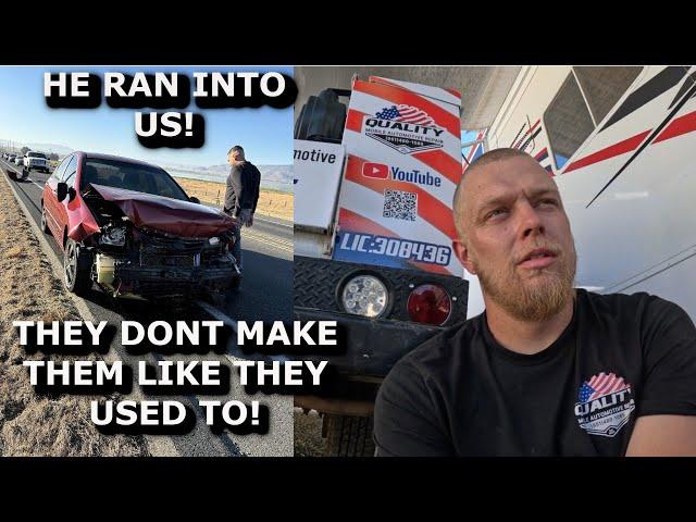 Mobile mechanic FIXES service truck after ACCIDENT! Thankfully not WORSE! His car is a TOTAL LOSS!