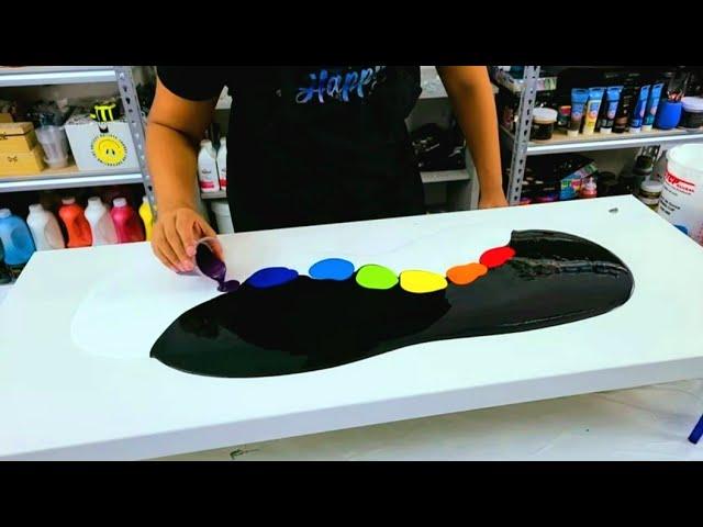 Gorgeous Rainbow Color Swipe!! ~ Black and White Base ~ Flow Art ~ Liquid Painting