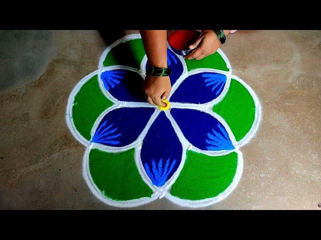 Aadi 1 simple kolam|5*3Aadivelli special simple flowers kolam|aadiperuku kolam|Amazingrangoli