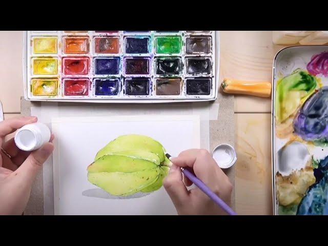 How to paint a Carambola / Fruits Watercolor Painting #110 #Shorts