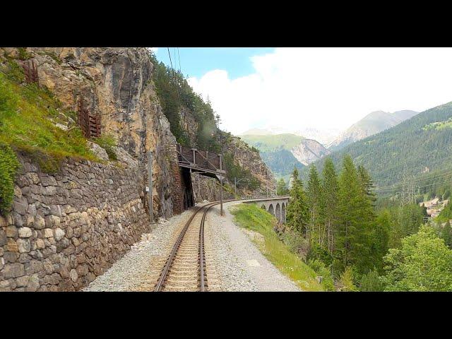  4K Cab Ride Samedan - Albulabahn - Chur; from sunny weather into a thunderstorm [07.2020]