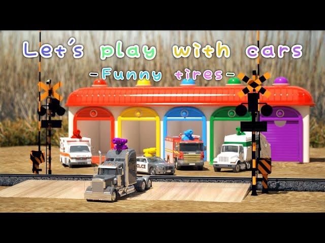 Let's play with cars -Funny tires- 【 cartoon | Fireengine | Police Car | Ambulance  | 3DCG】