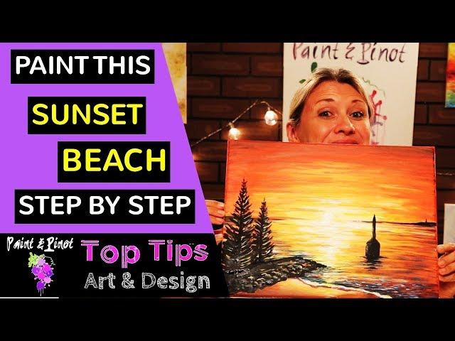 How to paint this stunning sunset beach - acrylic painting for beginners
