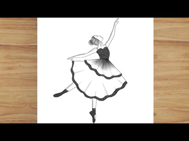 How to draw a girl dancing | girl beautiful dress drawing | girl easy drawing