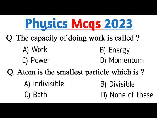 Physics mcqs 2023 | Physics mcqs for competitive exams | Physics mcqs for mdcat ppsc fpsc neet