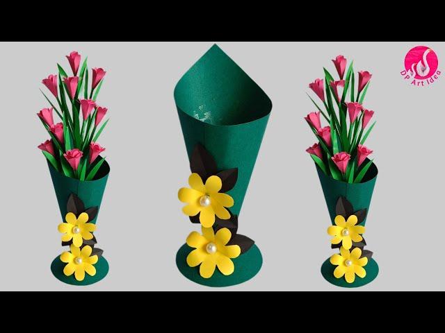  (Day -5) 7 Day's Paper Craft Challenge|| DIY Paper Flower Vase || Handmade Flower Vase