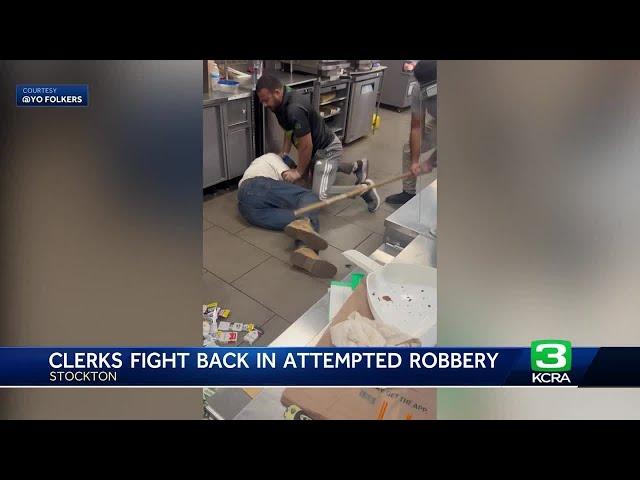 Would be Stockton thief beaten by 7-Eleven clerks, video shows