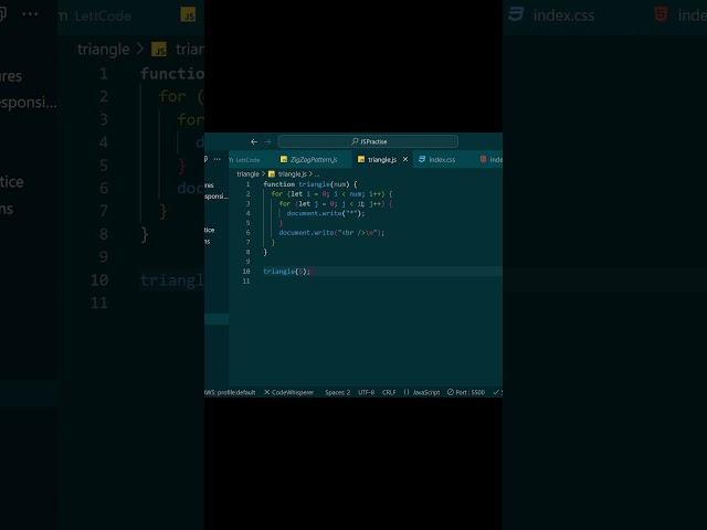 This is how you print out a triangle Javascript coding. #coding, #triangle,  #javascript3 #html