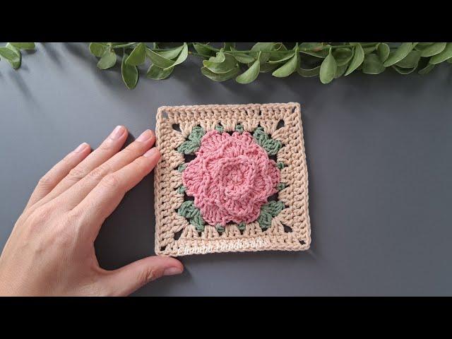 Crochet Rose Flower Granny Square | Step by Step