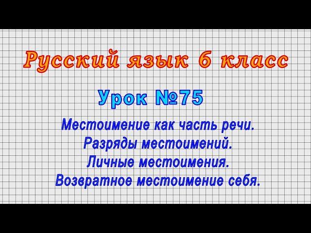 Русский язык 6 класс (Урок№75 - Местоимение как часть речи. Разряды местоимений.Личные местоимения.)