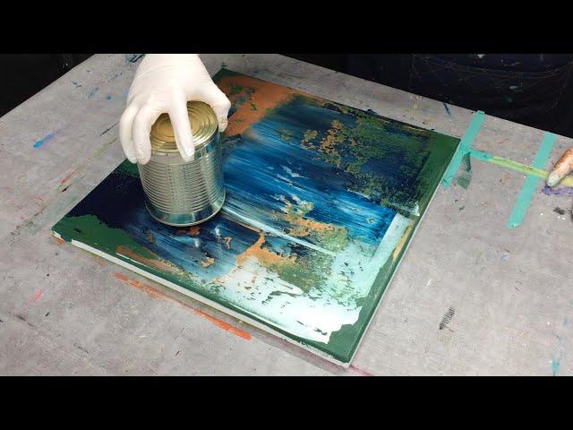 abstract acrylic painting with the squeegee technique after Gerhard Richter | gold green and bronze