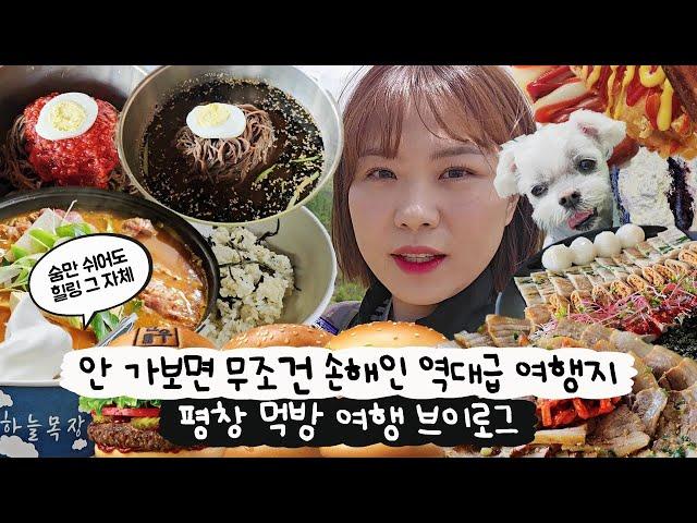 [먹방 브이로그] 평창여행 1박2일여기 안 가면 평생 손해️(막국수, 보쌈, 묵은지목살전골, 곤드레밥, 메밀전, 메밀묵, 육백마지기, 양떼목장, 휘닉스파크, 여행 브이로그)