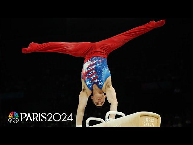 Paul Juda all smiles after strong pommel horse routine in Paris Olympic qualification | NBC Sports