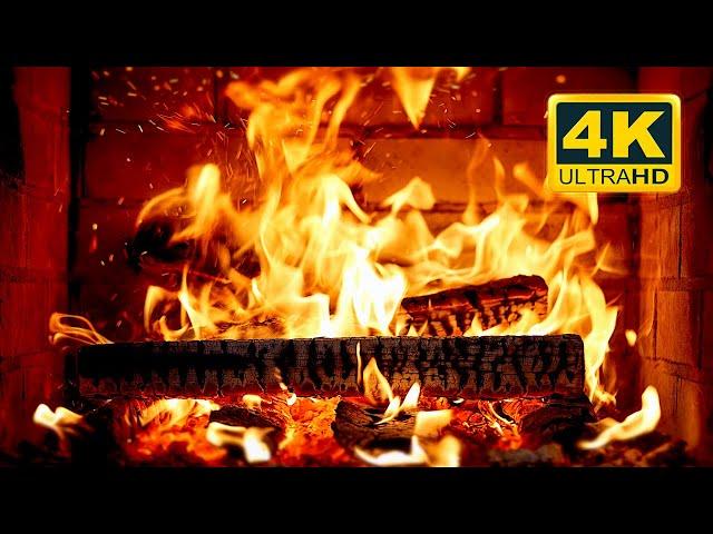  FIREPLACE Ultra HD 4K. Fireplace with Crackling Fire Sounds. Fireplace Burning. Fire Background