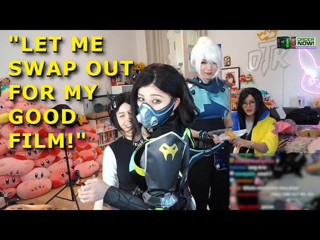Aria sits on Pokimane's lap on Emiru's stream
