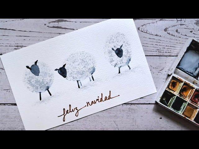 Easy watercolor sheep Christmas card for beginners. TRICKS INCLUDED.