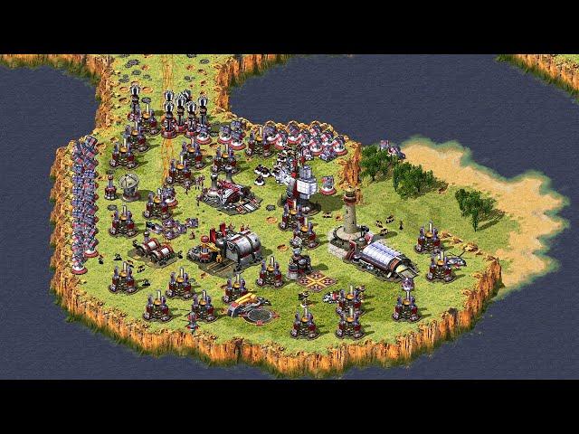 Red Alert 2 America Vs 7 Russia Brutal Ai --  tesla tank -- Map Pattern of islands