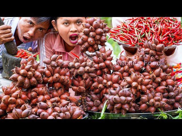 Wow! Mouth-Watering Mixed Spicy Chilli Salt Snake Fruit Recipe in Wild - Eating Snake Fruit 4K Video