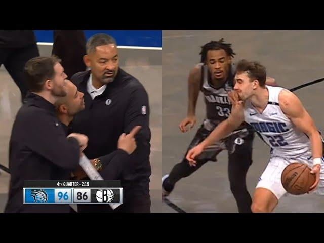 Nets coach heated at Magic players then Claxton ejected for hitting Franz Wagner