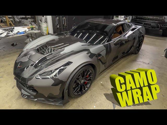 The Ultimate Corvette C7 Transformation: Satin Black Camo Vinyl Wrap!