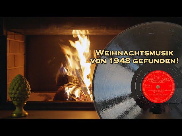 Weihnachtsmusik von 1948 auf Schellackplatte mit 4K-Kaminfeuer