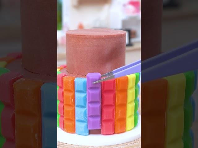 RAINBOW MELTED CHOCOLATE CAKE  Rainbow Chocolate Cake Decorating in Tiny Kitchen #Yumupminiature