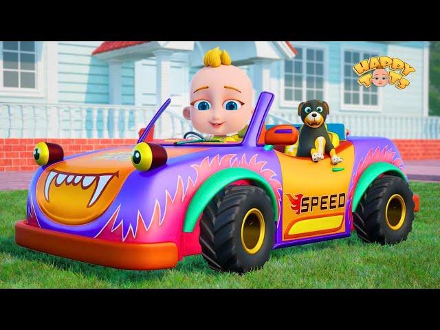 Wheels On The Monster Car | Nursery Rhymes for Kids | Happy Tots