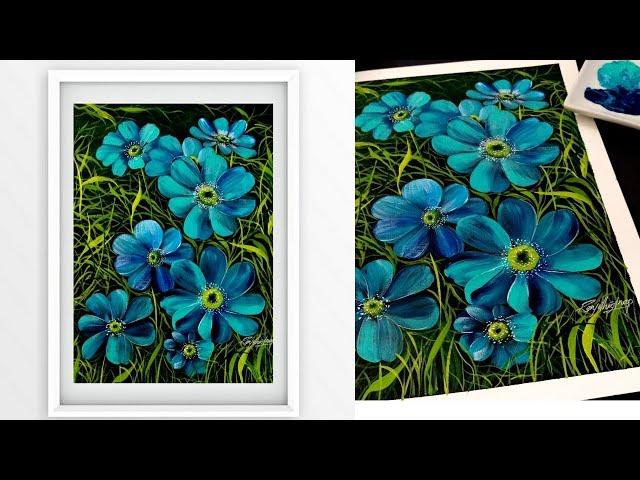 Simple Acrylic Painting Flowers - Filbert Brush Painting - Fun and Relaxing Demo