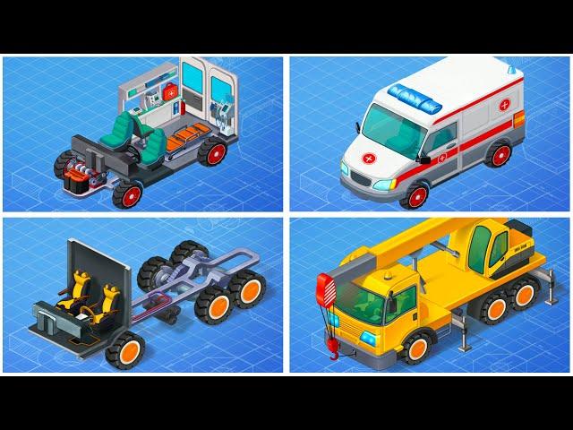 Vehicle Assembly: Police Car, Ambulance, Steamroller, Excavator Crane | TopKidsGames (TKG) 210429