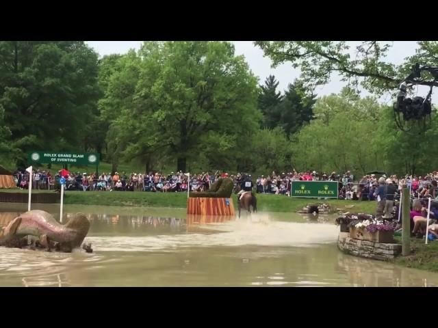 Zara Phillips Tindall Rolex Kentucky 3 day event spectator falls into the water horse cross country